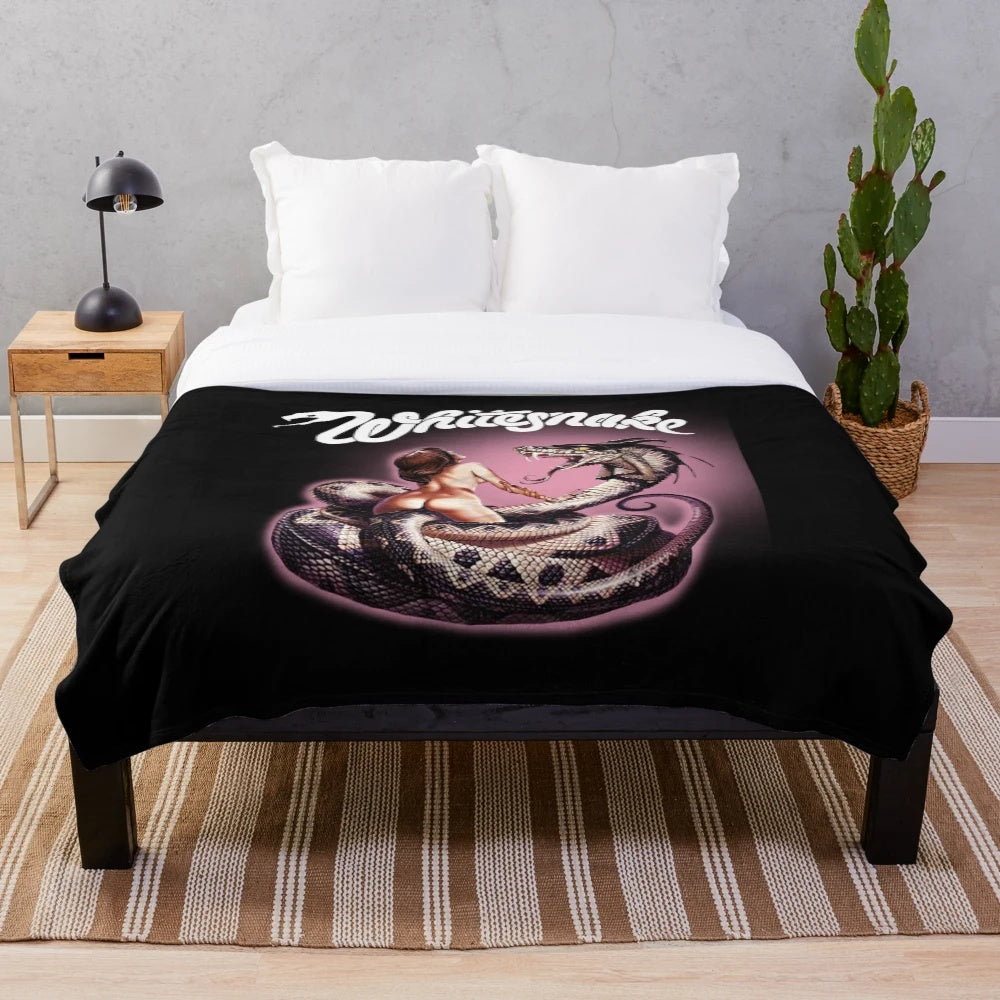 Whitesnake inspired plush blanket featuring the band's logo and artwork