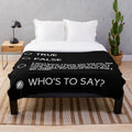 John Mulaney themed plush blanket with "Who's to Say" quote