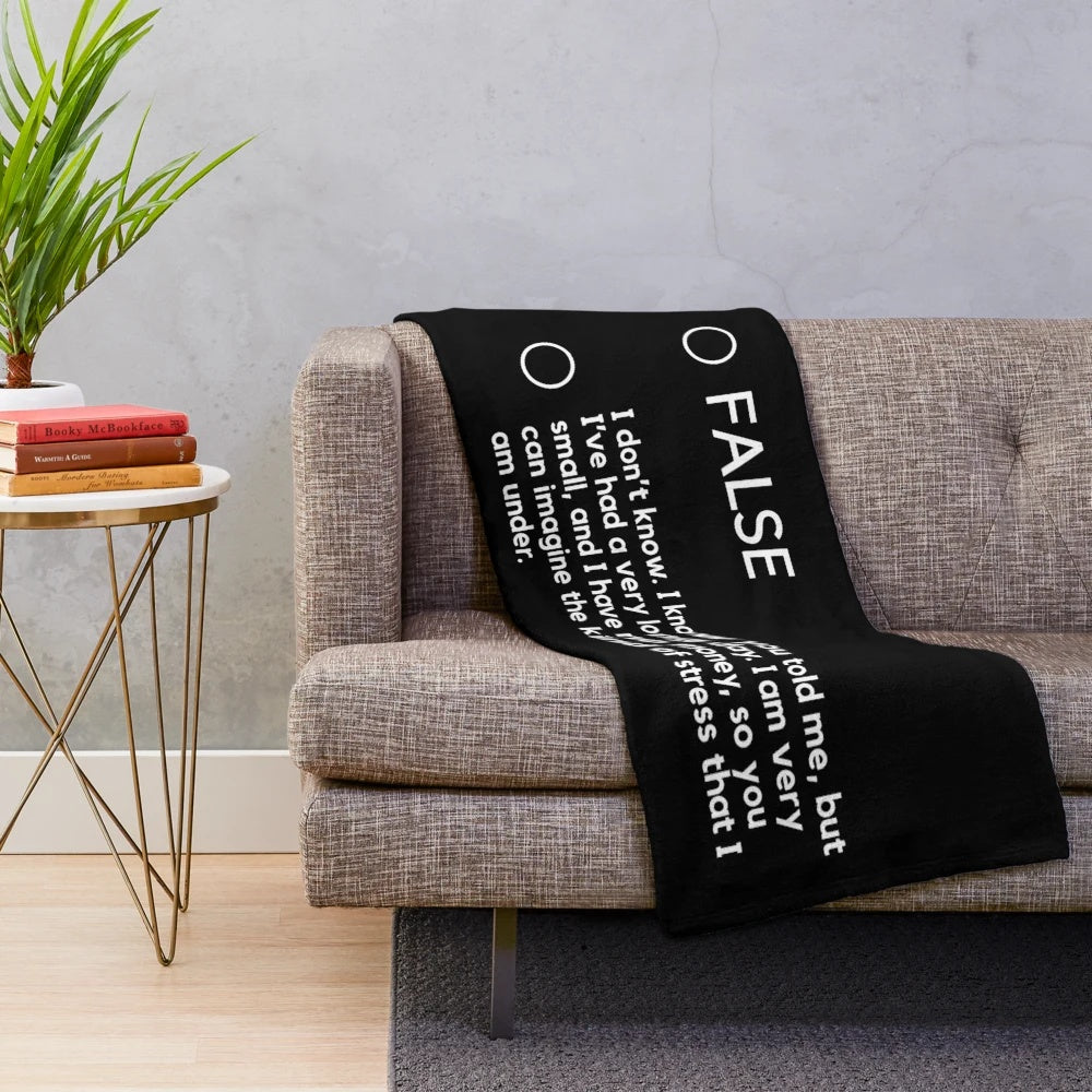 John Mulaney themed plush blanket with "Who's to Say" quote