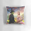 Wicked movie poster throw pillow featuring Elphaba and Glinda from the popular Broadway musical.