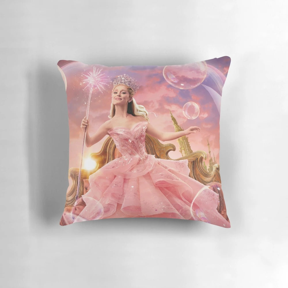 Wicked movie-inspired Glinda pillow featuring the beloved character in pink and green
