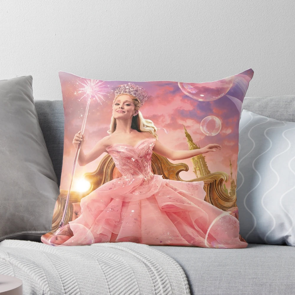 Wicked movie-inspired Glinda pillow featuring the beloved character in pink and green