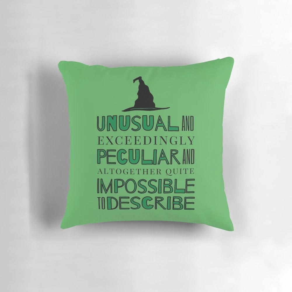 Wicked Musical Quote Pillow featuring a unique and quirky design with the iconic "What is this Feeling" lyrics