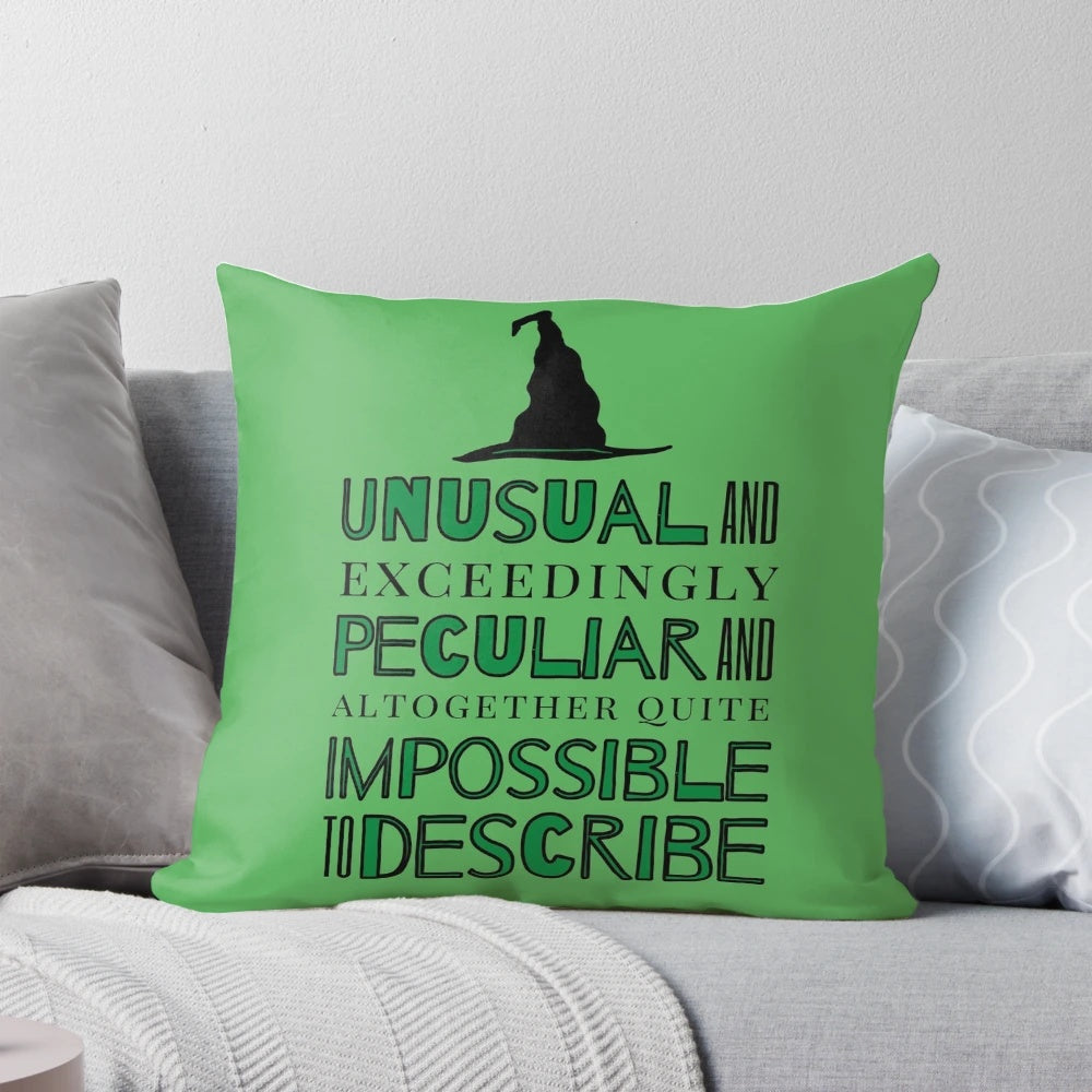 Wicked Musical Quote Pillow featuring a unique and quirky design with the iconic "What is this Feeling" lyrics