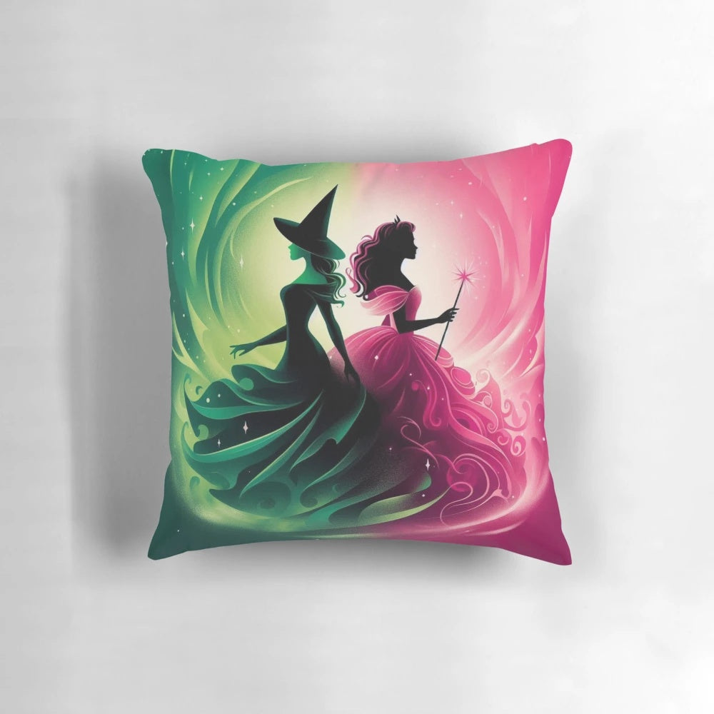 Wicked the Musical 'Defying Gravity' Throw Pillow featuring Elphaba and Glinda