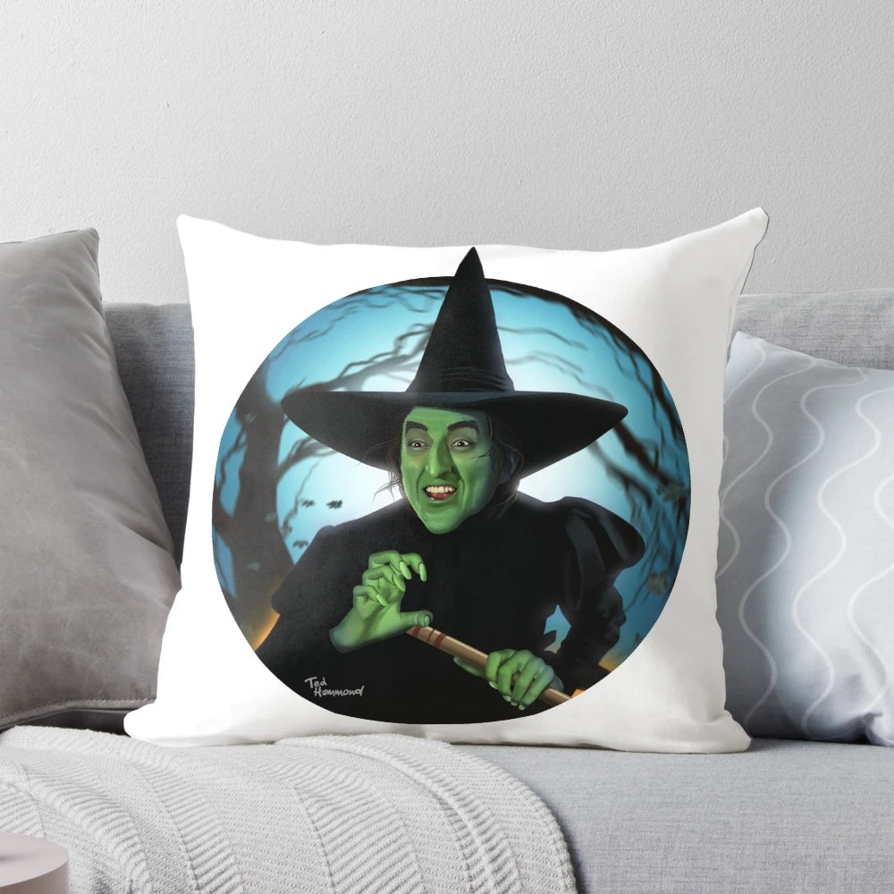 Wicked witch pillow with green and black design