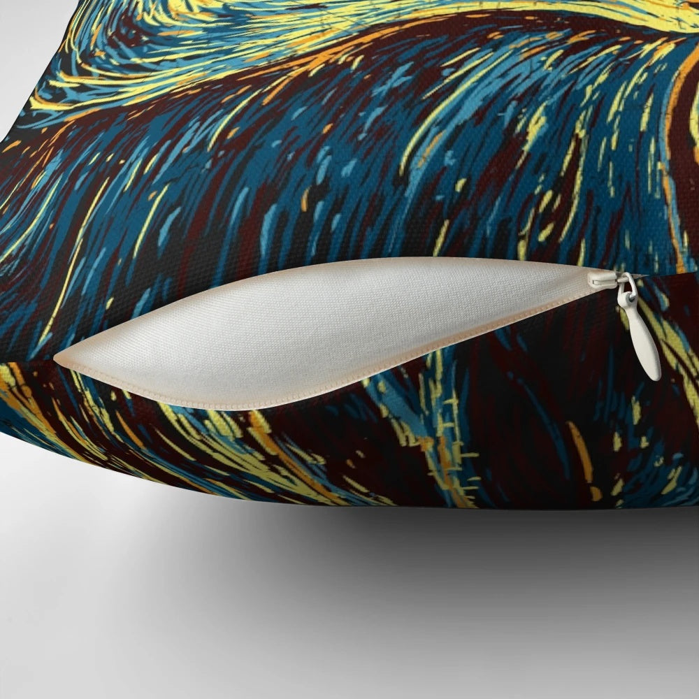 Supernatural-themed decorative pillow featuring a Starry Night-inspired design with angels and the Winchester brothers
