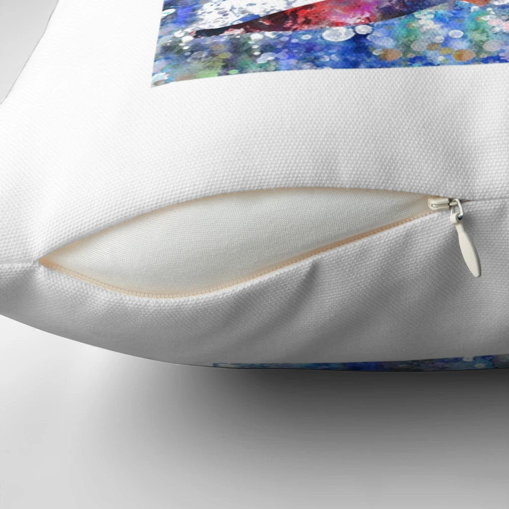 Windsurfing watercolor art pillow featuring a vibrant depiction of a windsurfing man on the open sea