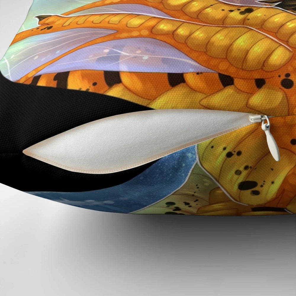 A vibrant and cozy Wings of Fire-inspired cricket pillow, featuring a dragon design.