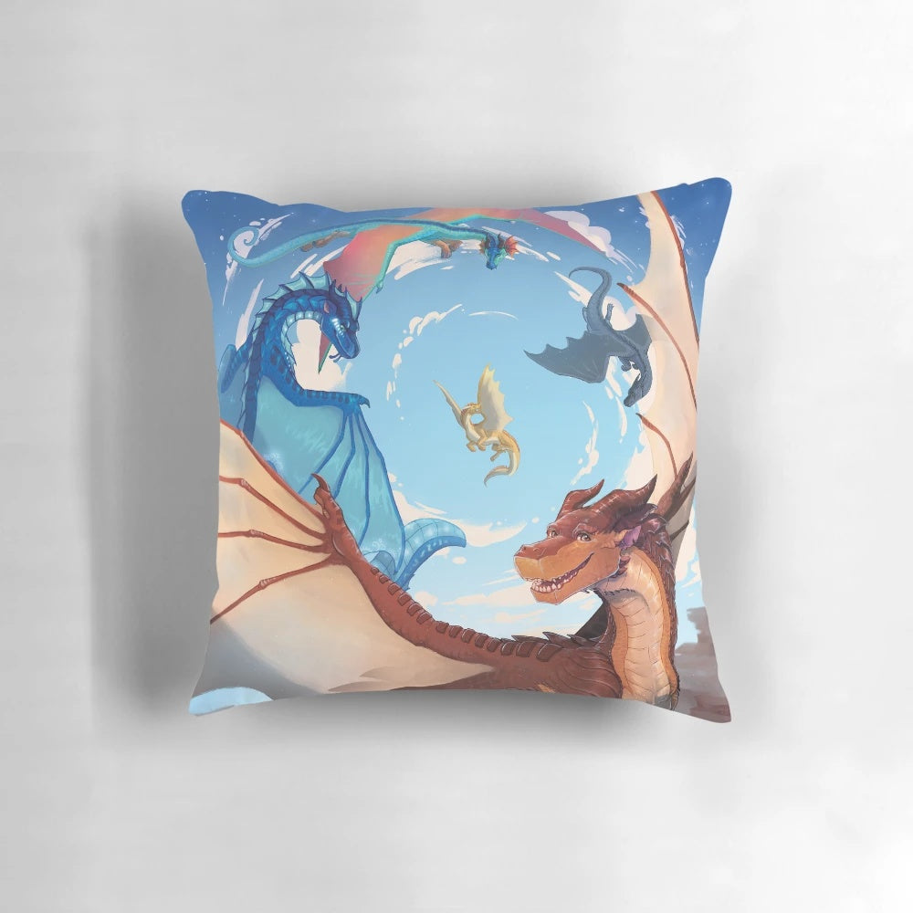 Cozy Wings of Fire-inspired pillow featuring the character Clay from the Dragonets of Destiny series