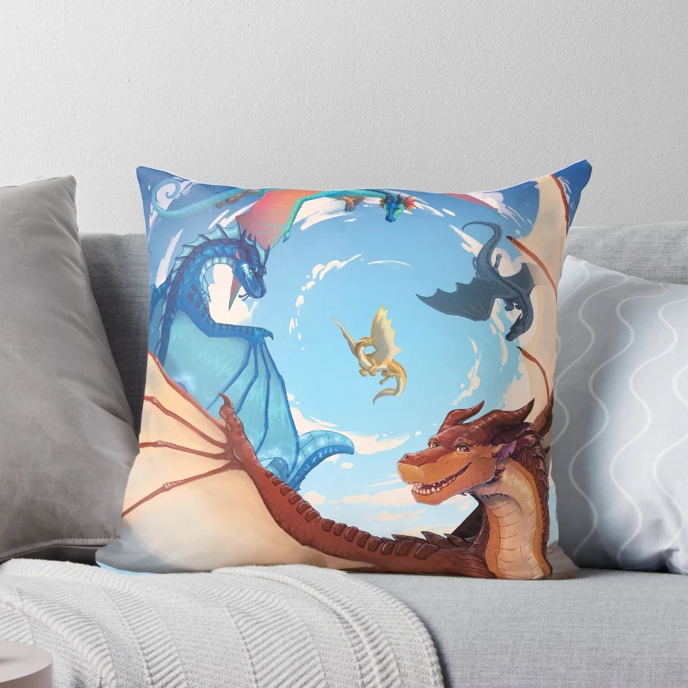 Cozy Wings of Fire-inspired pillow featuring the character Clay from the Dragonets of Destiny series