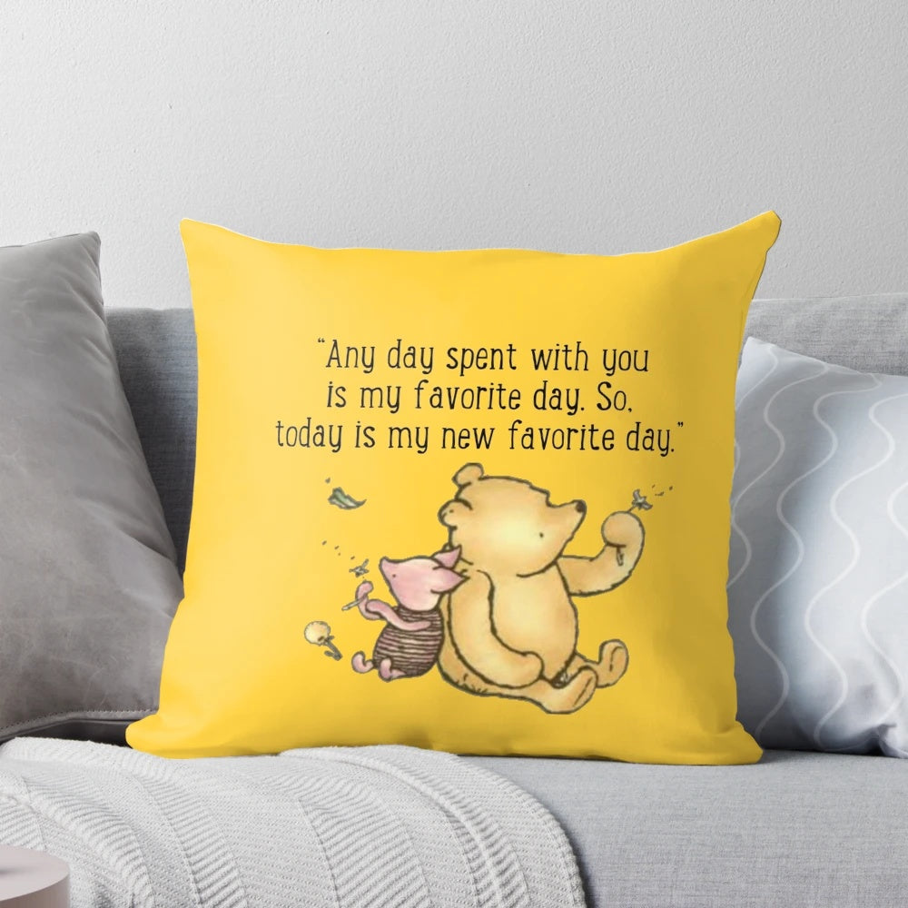 Winnie the Pooh Inspirational Quote Throw Pillow featuring characters from the Hundred Acre Wood
