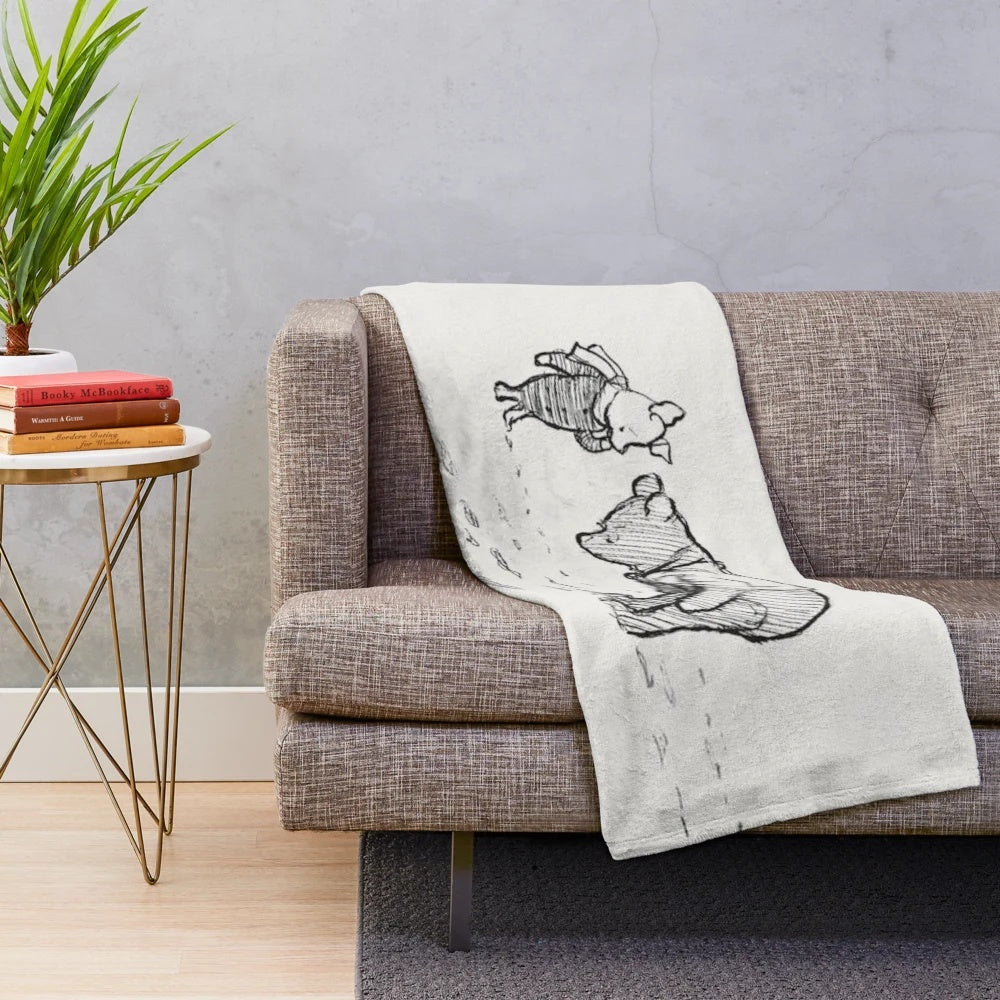 Winnie the Pooh inspired sketch plush blanket