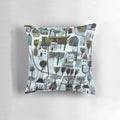 A serene winter landscape with trees and figures, captured in a neutral-toned Pillow for cozy, seasonal home decor.