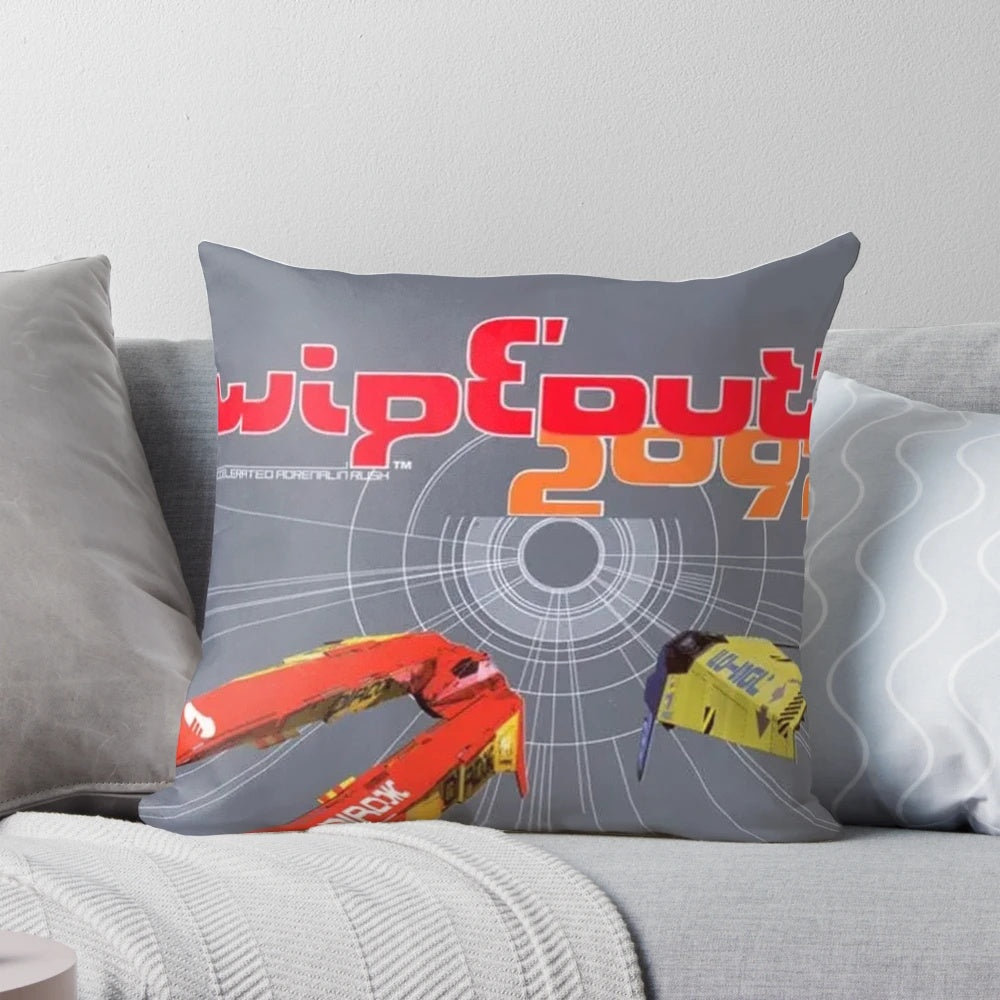 Wipeout 2097 themed decorative pillow featuring the Feisar racing team and AG Systems logo