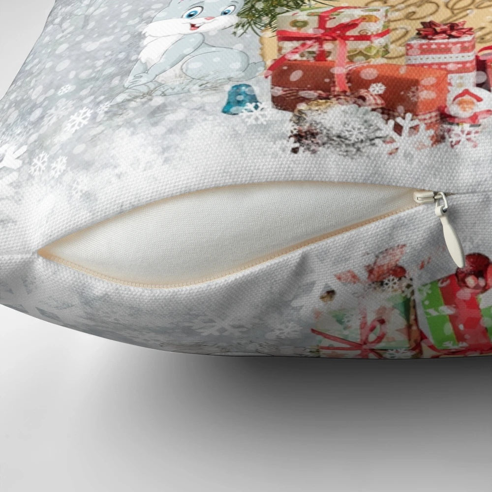 Wirehaired Pointer dog in a winter scene on a Christmas pillow