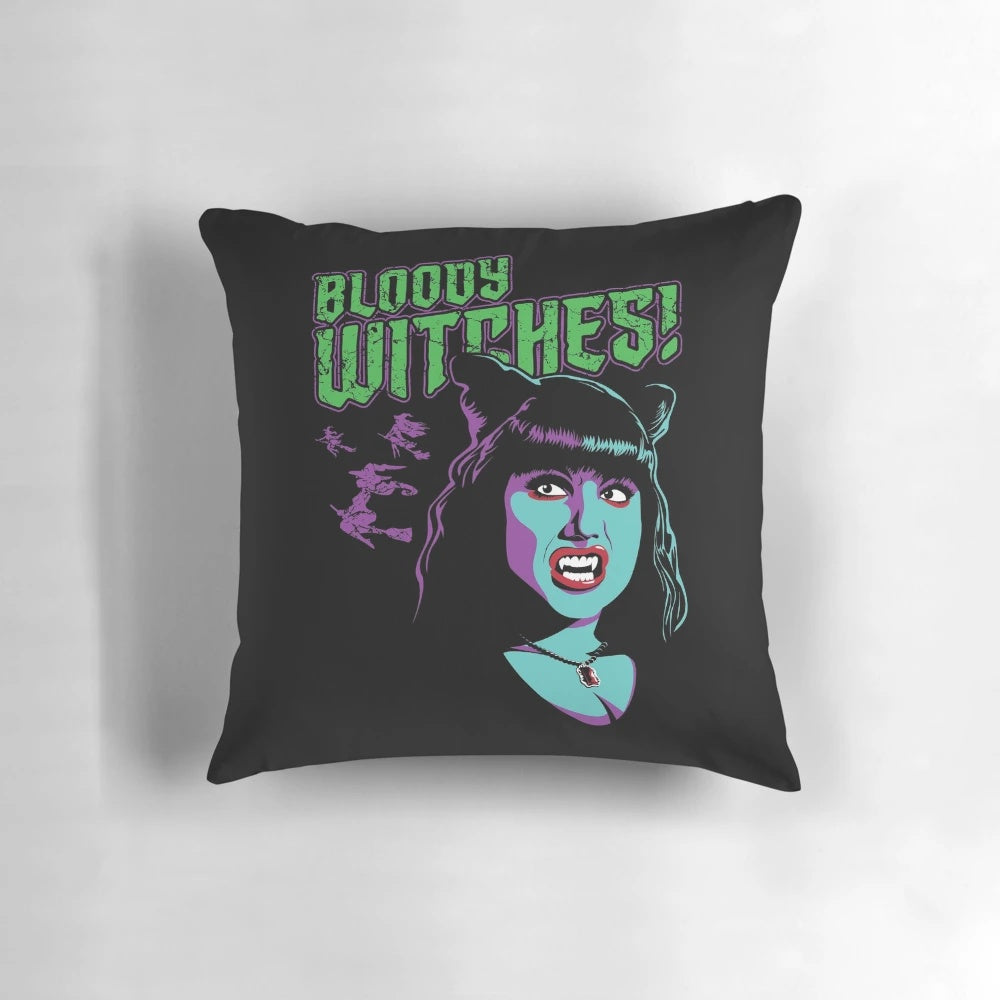 Decorative witches-themed pillow inspired by the popular TV show "What We Do in the Shadows