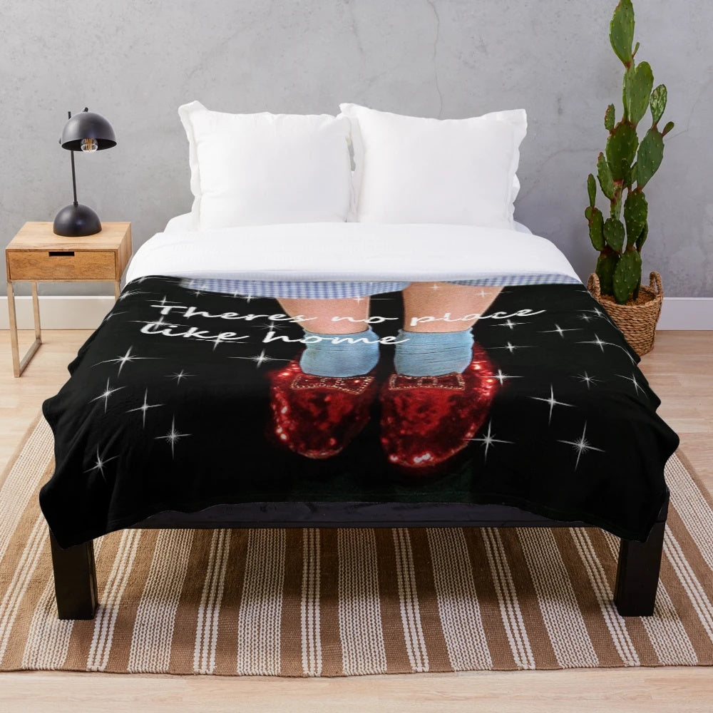 Plush blanket with Wizard of Oz inspired ruby slippers design by MysticLadyArt