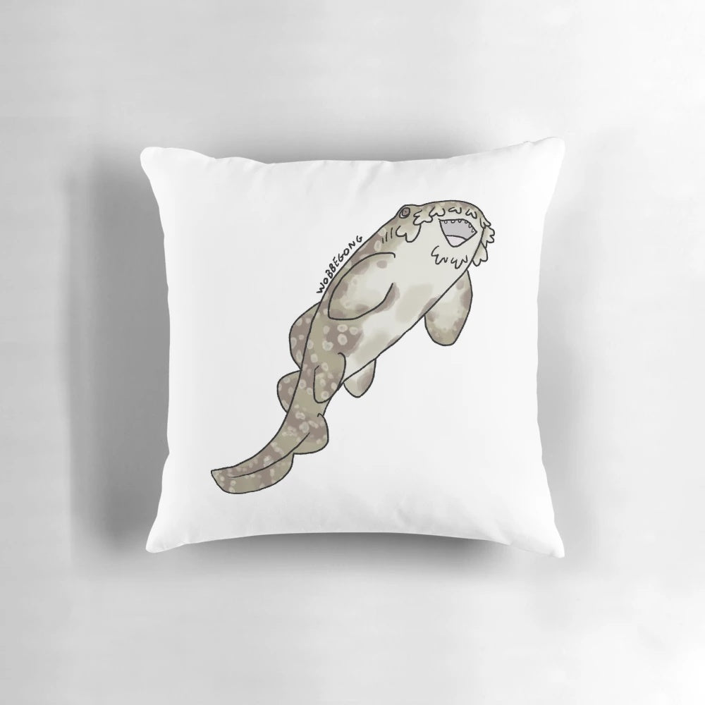 Wobbegong shark decorative pillow with a happy, smiling design