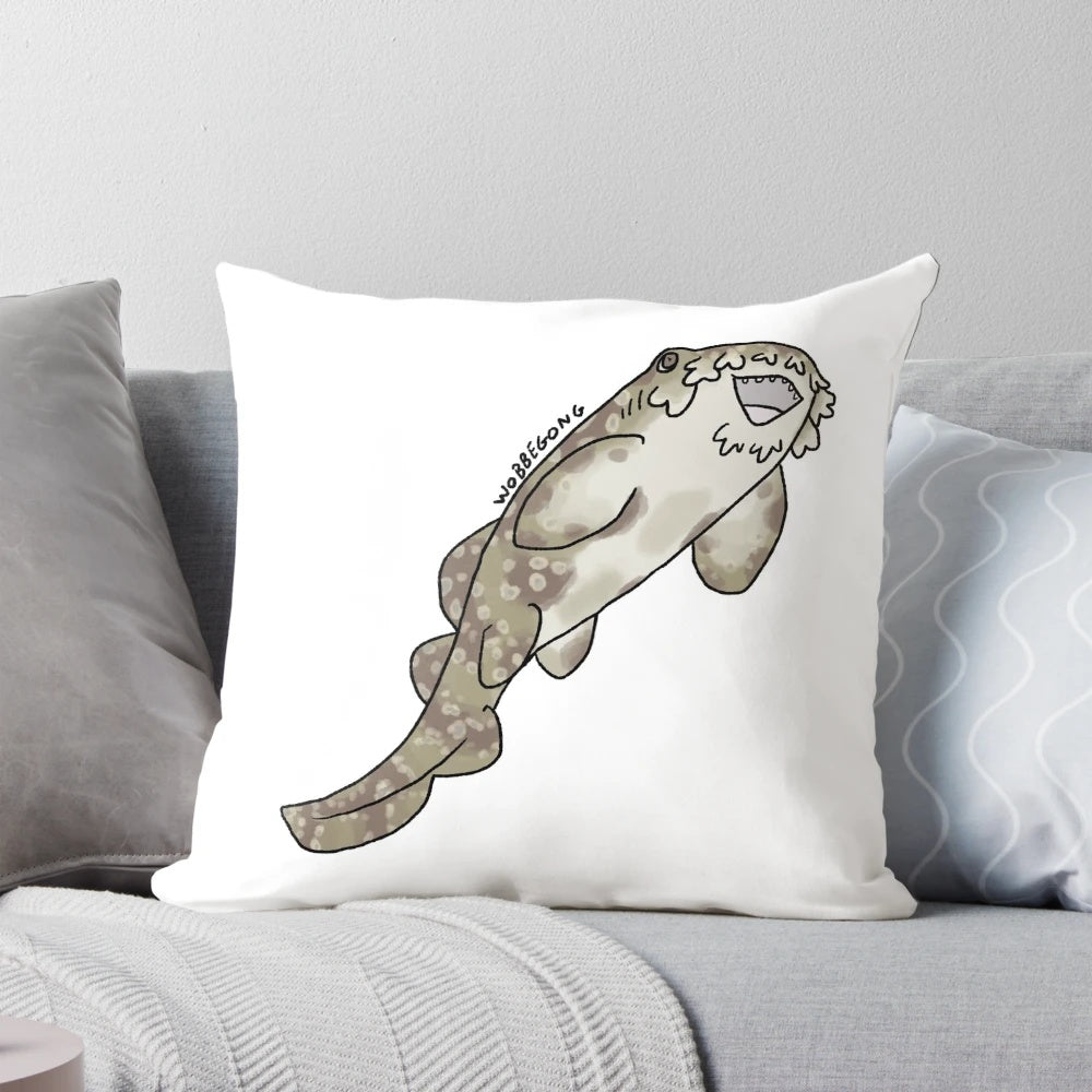 Wobbegong shark decorative pillow with a happy, smiling design