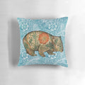 Wombat illustration pillow in shades of blue and marigold