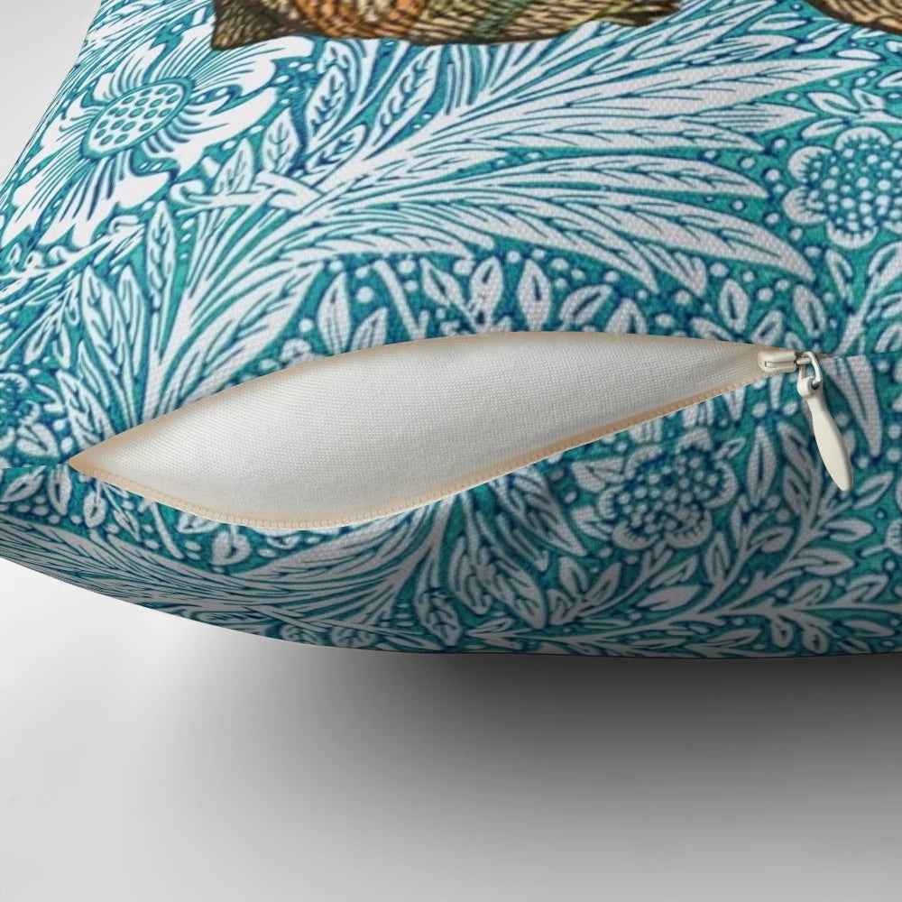 Wombat illustration pillow in shades of blue and marigold