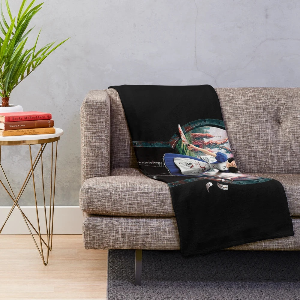 Alice Madness Returns themed plush blanket featuring vintage cartoon-style design