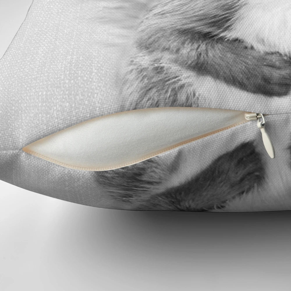 Stylish black and white pillow featuring a portrait of a cute, curious squirrel in a minimalist, nature-inspired design.