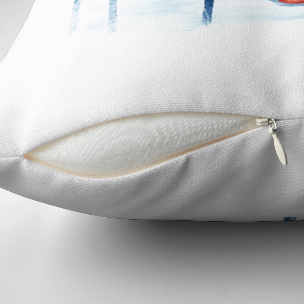 Vibrant watercolor-inspired pillow featuring a fox in a naturalistic woodland scene