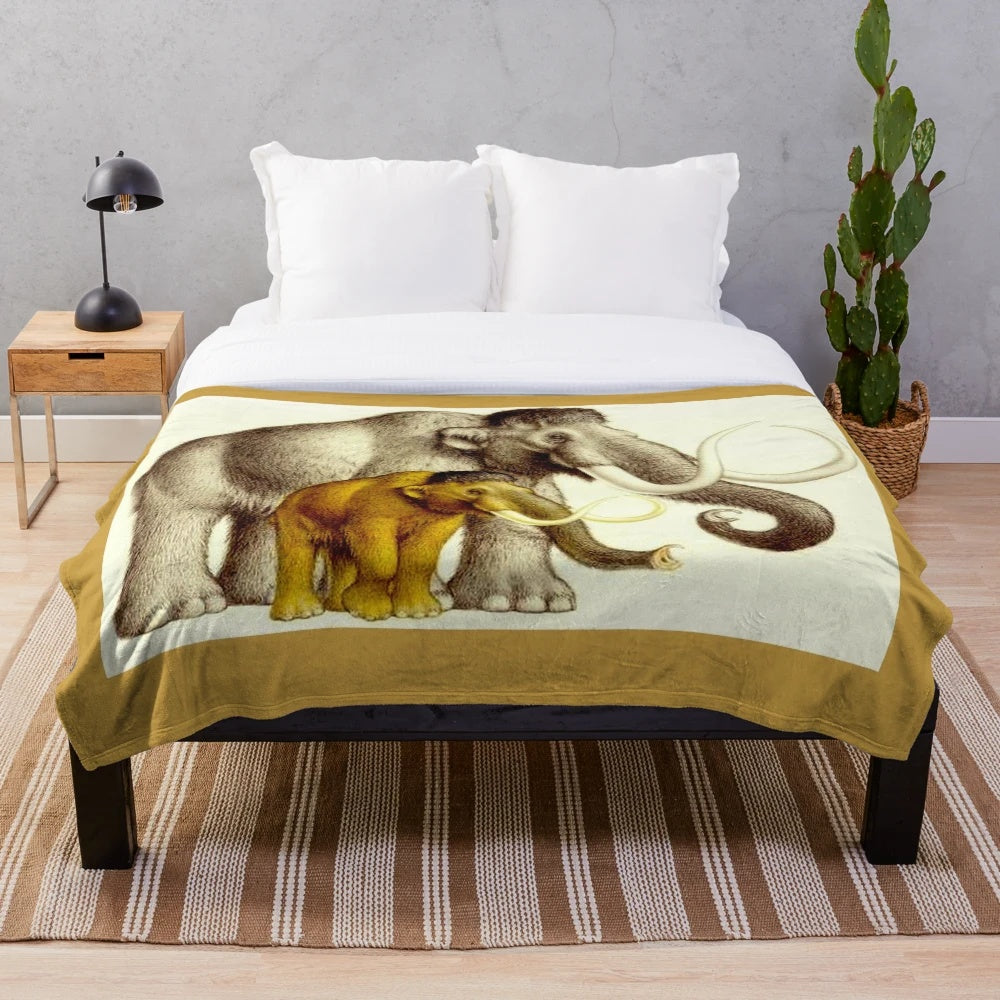 Woolly mammoth plush blanket with abstract elephant design