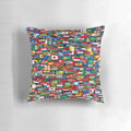 Decorative throw pillow featuring flags of all countries in the world