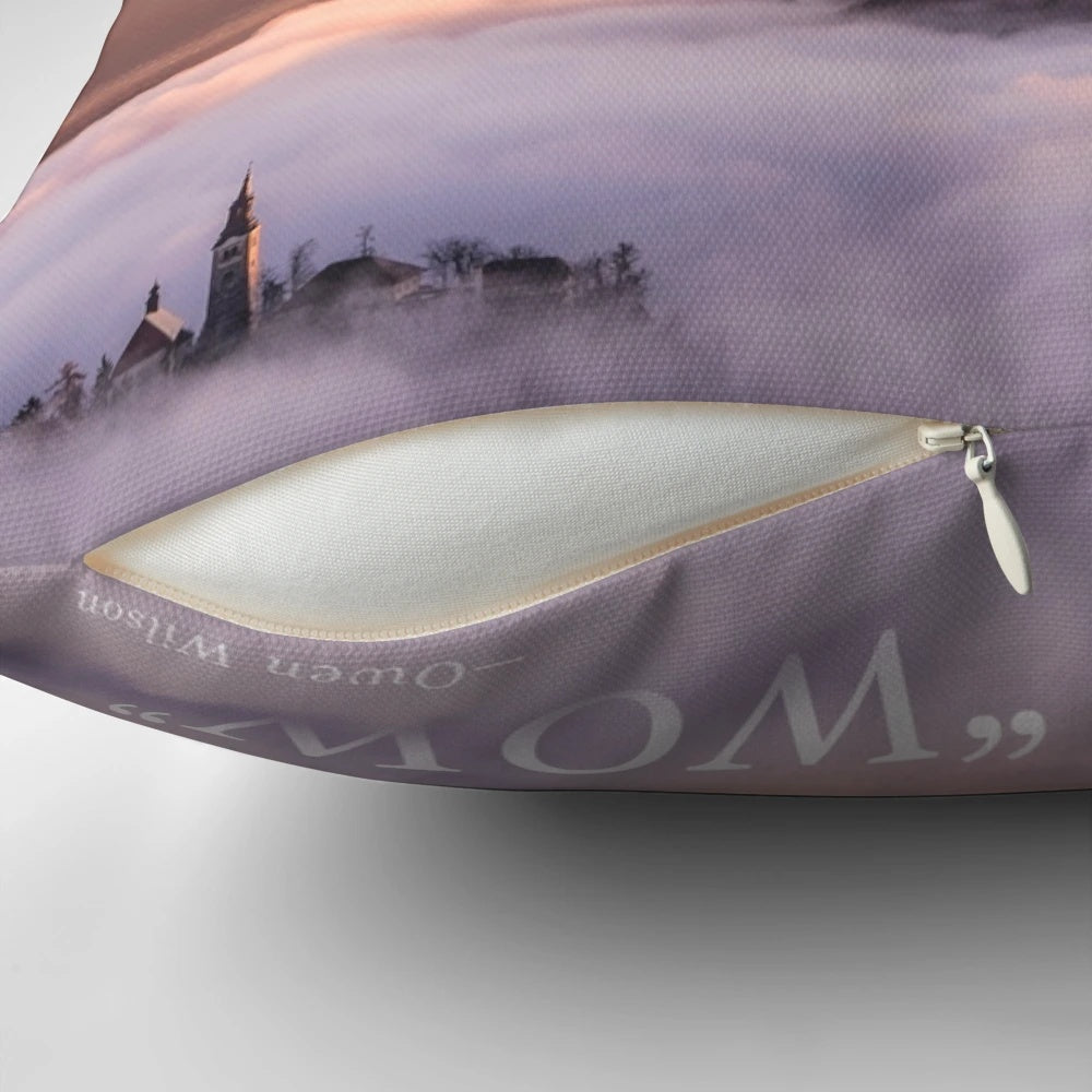 Decorative pillow featuring a stylized image of actor Owen Wilson with the iconic "Wow" quote from his movie roles.
