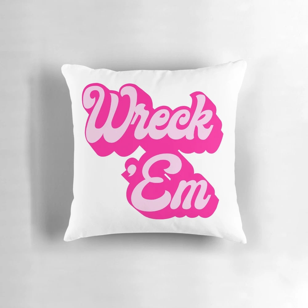 Wreck 'Em Texas Tech Aesthetic Pillow with Pink and Guns Up Design