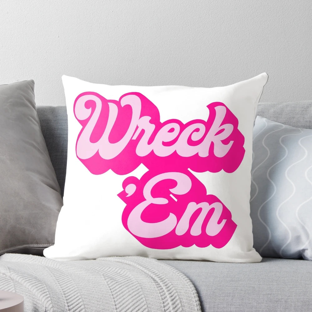 Wreck 'Em Texas Tech Aesthetic Pillow with Pink and Guns Up Design