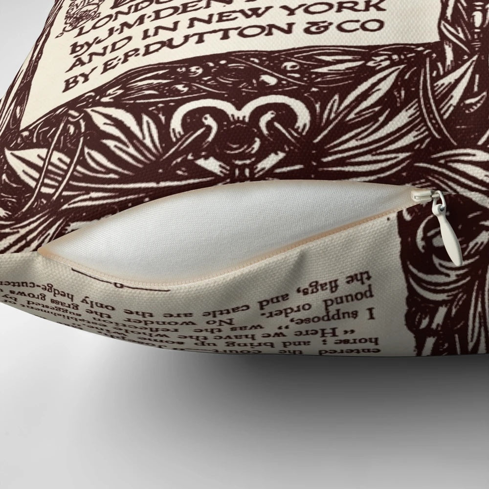 Wuthering Heights inspired throw pillow featuring pages from the classic novel