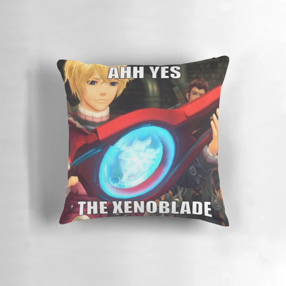 A plush, comfortable pillow featuring the iconic character Shulk from the Xenoblade Chronicles video game series.