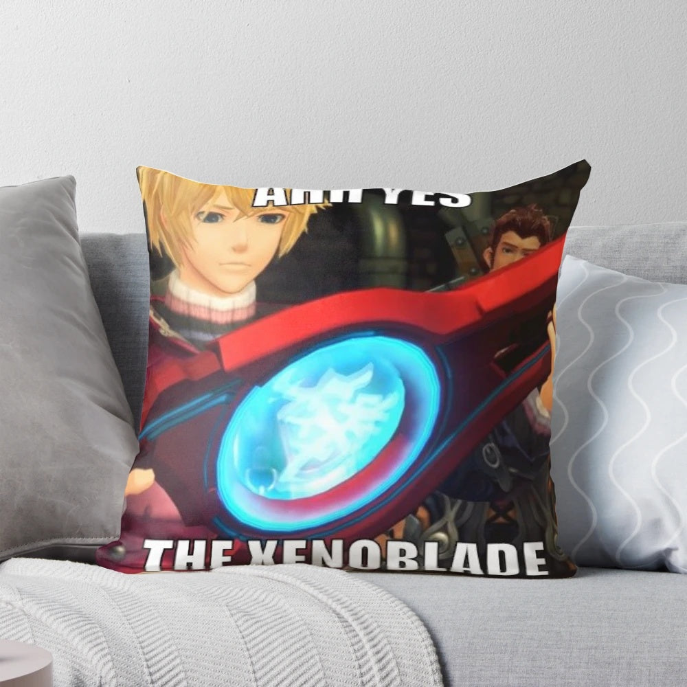 A plush, comfortable pillow featuring the iconic character Shulk from the Xenoblade Chronicles video game series.