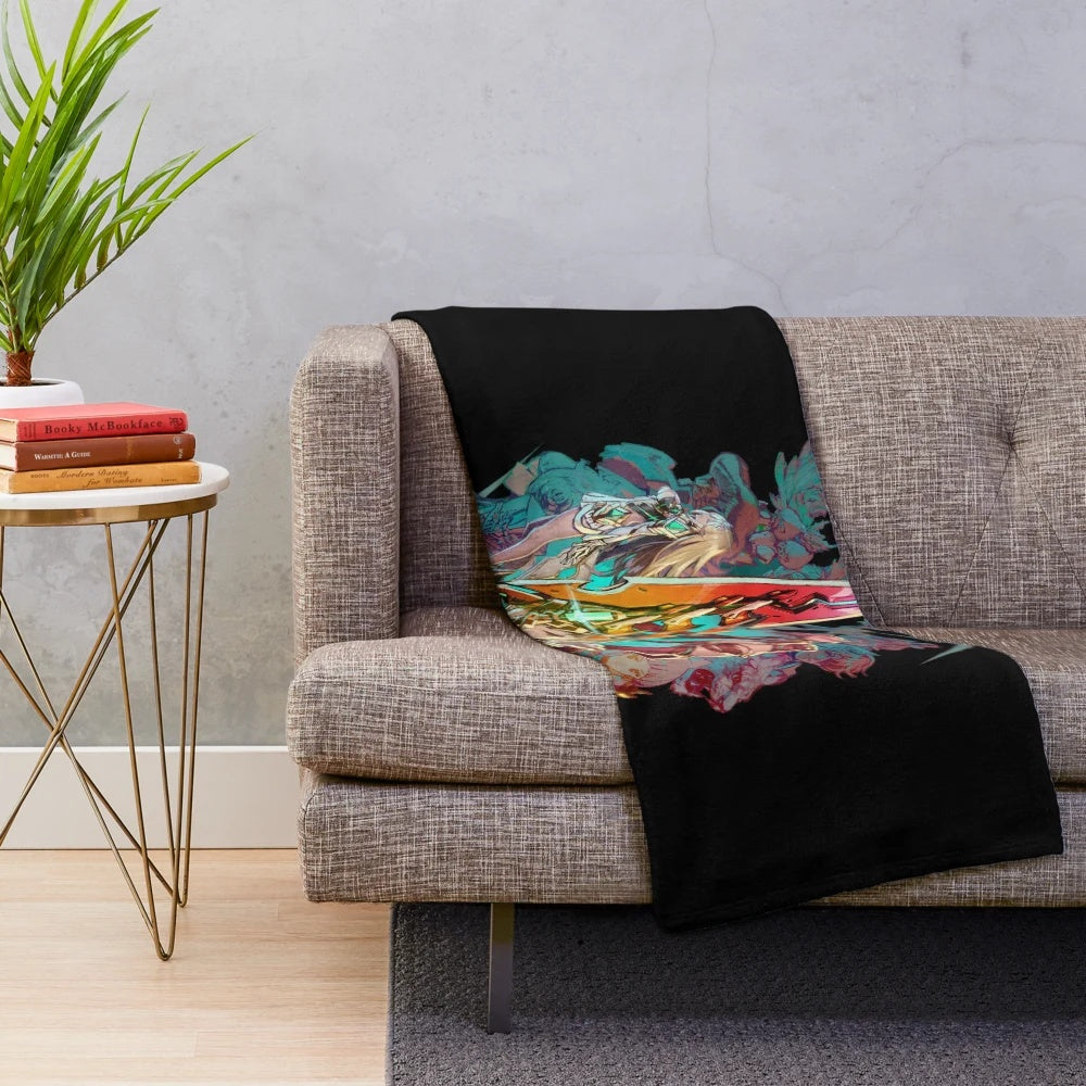 Xenoblade-inspired plush blanket with iconic characters and designs