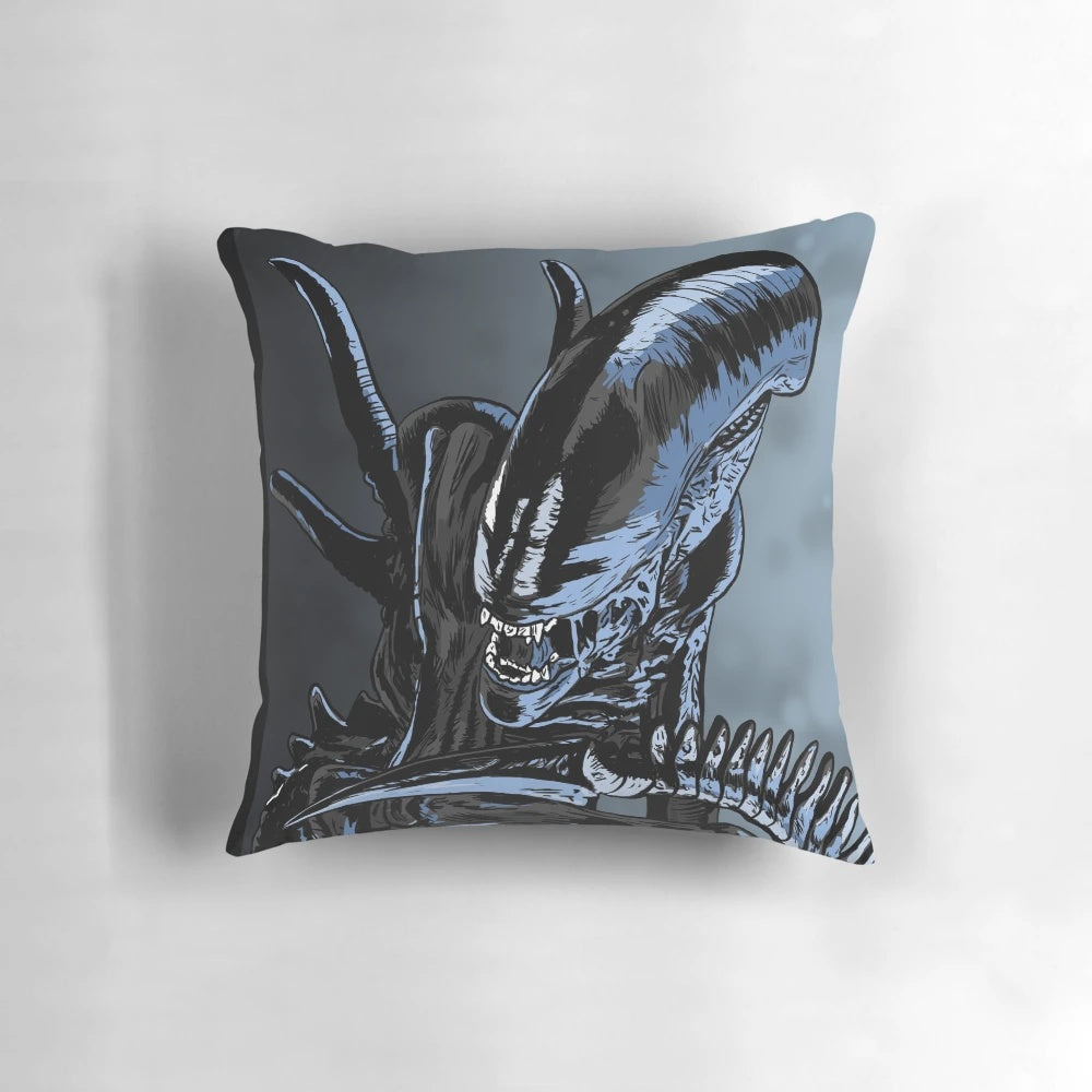 Photorealistic Xenomorph alien creature from the Alien horror movie franchise printed on a plush, comfortable pillow