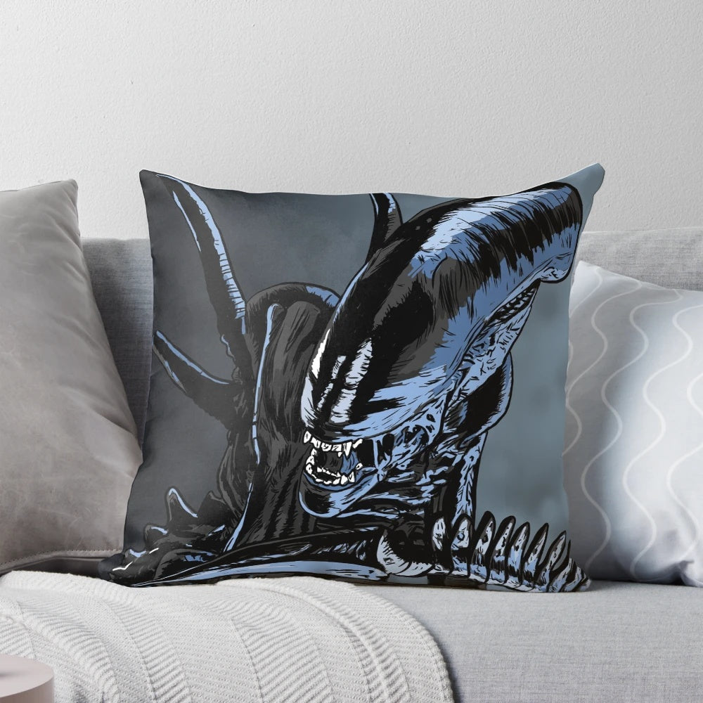 Photorealistic Xenomorph alien creature from the Alien horror movie franchise printed on a plush, comfortable pillow