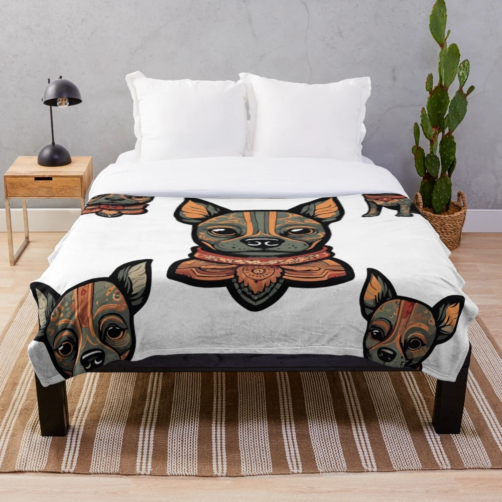 Xolo dog themed plush blanket with Mexican hairless dog design