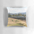 XPT high-speed train traveling through a picturesque landscape printed on a pillow