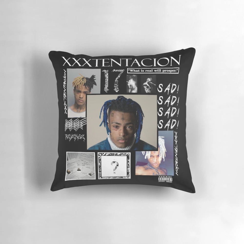 XXXTentacion graphic tee printed on a soft, comfortable pillow