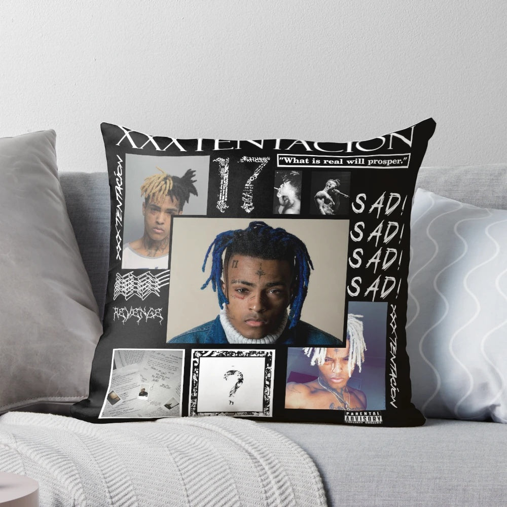 XXXTentacion graphic tee printed on a soft, comfortable pillow