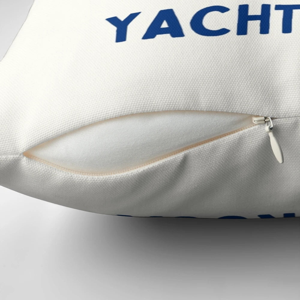 Navy blue throw pillow with "Current Mood: Yacht Rock" text, perfect for yacht rock enthusiasts