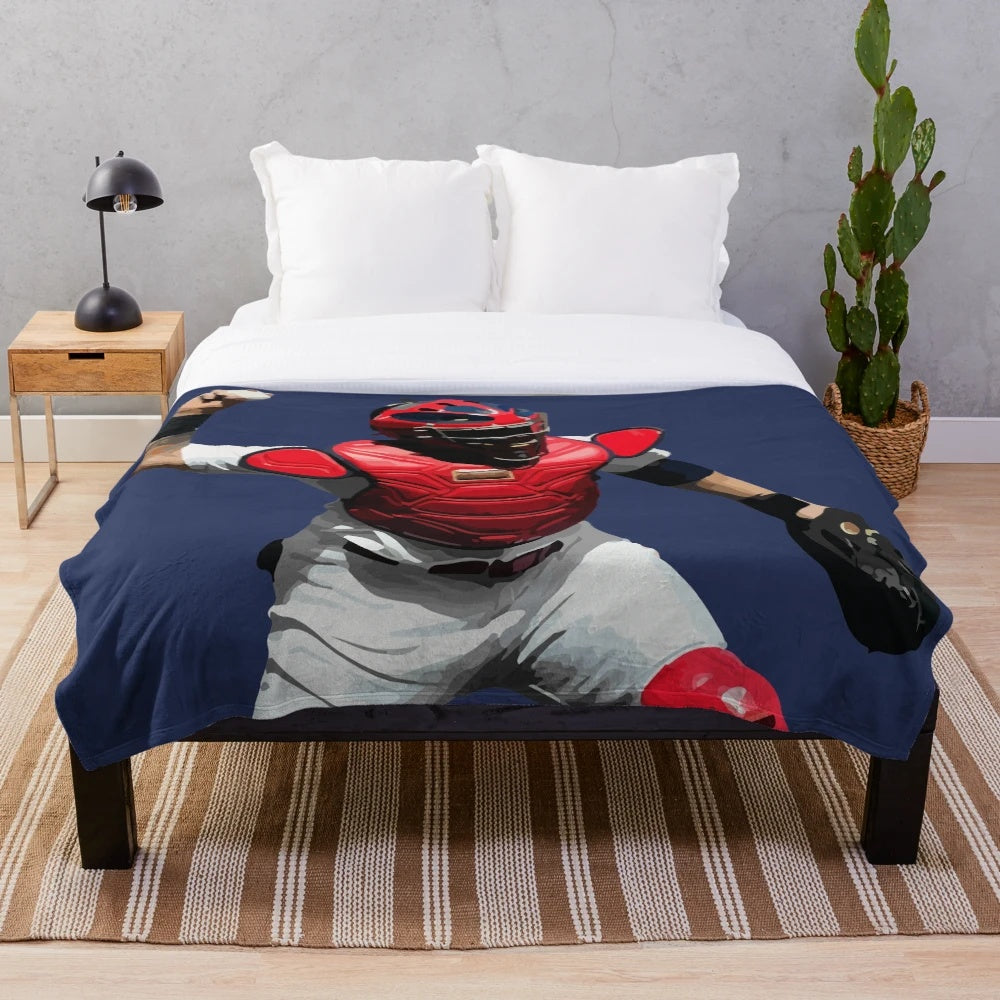 Yadier Molina baseball illustration plush blanket