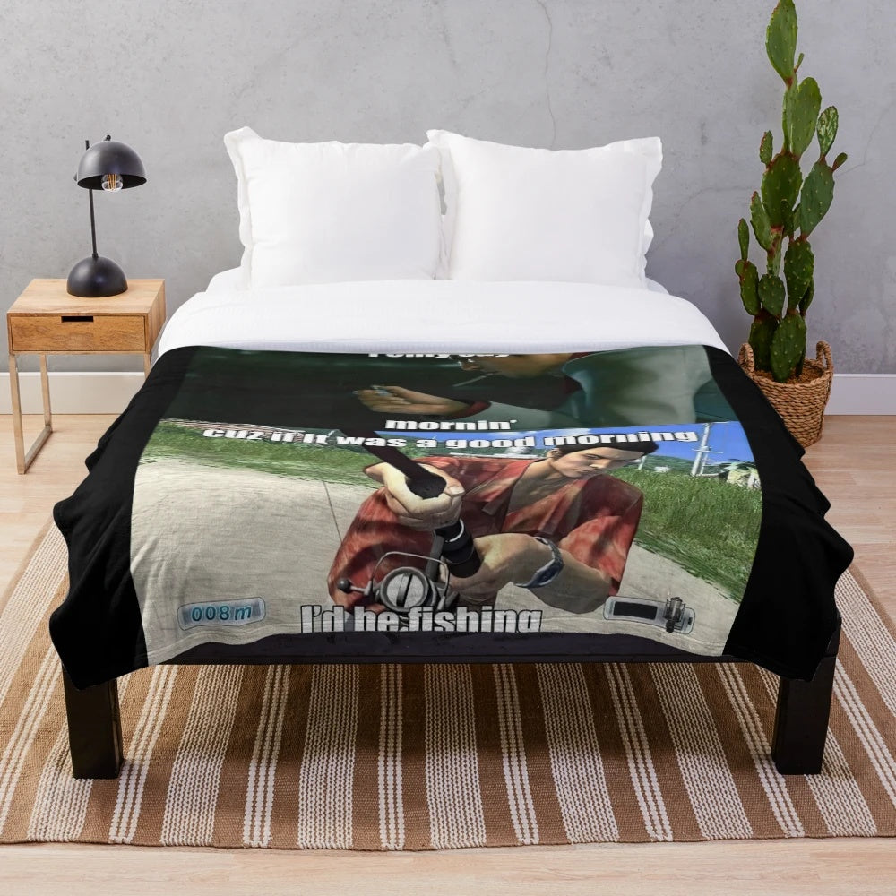 Yakuza meme plush blanket featuring chibi characters from the Ryu ga Gotoku video game series