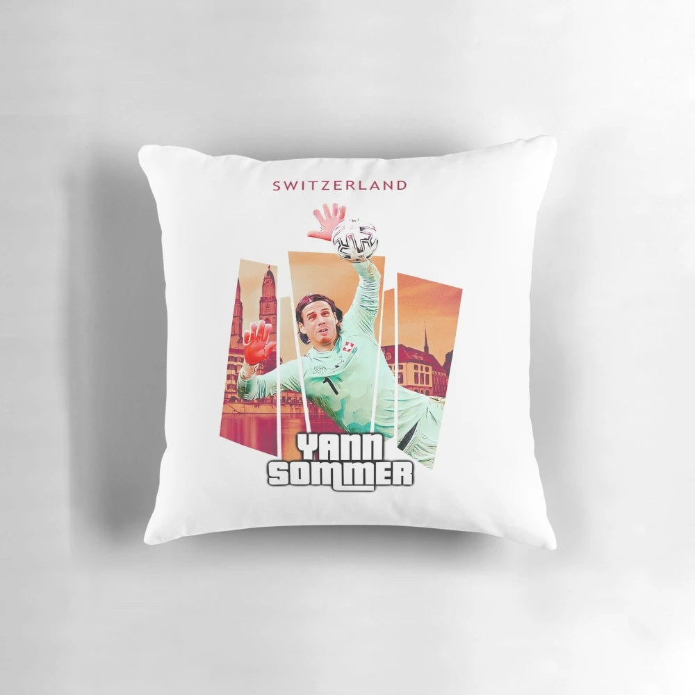 Yann Sommer, the Switzerland national team goalkeeper, featured on a GTA-style pillow.