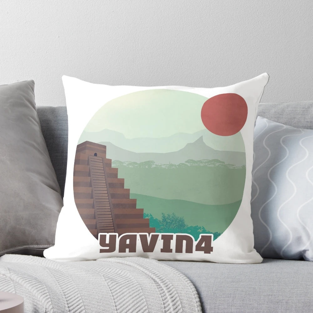 Yavin 4 Retro Star Wars Travel Poster Pillow for Home Decor