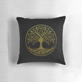 A decorative throw pillow featuring the Yggdrasil, the Celtic Tree of Life, a symbol of nature and Nordic culture.